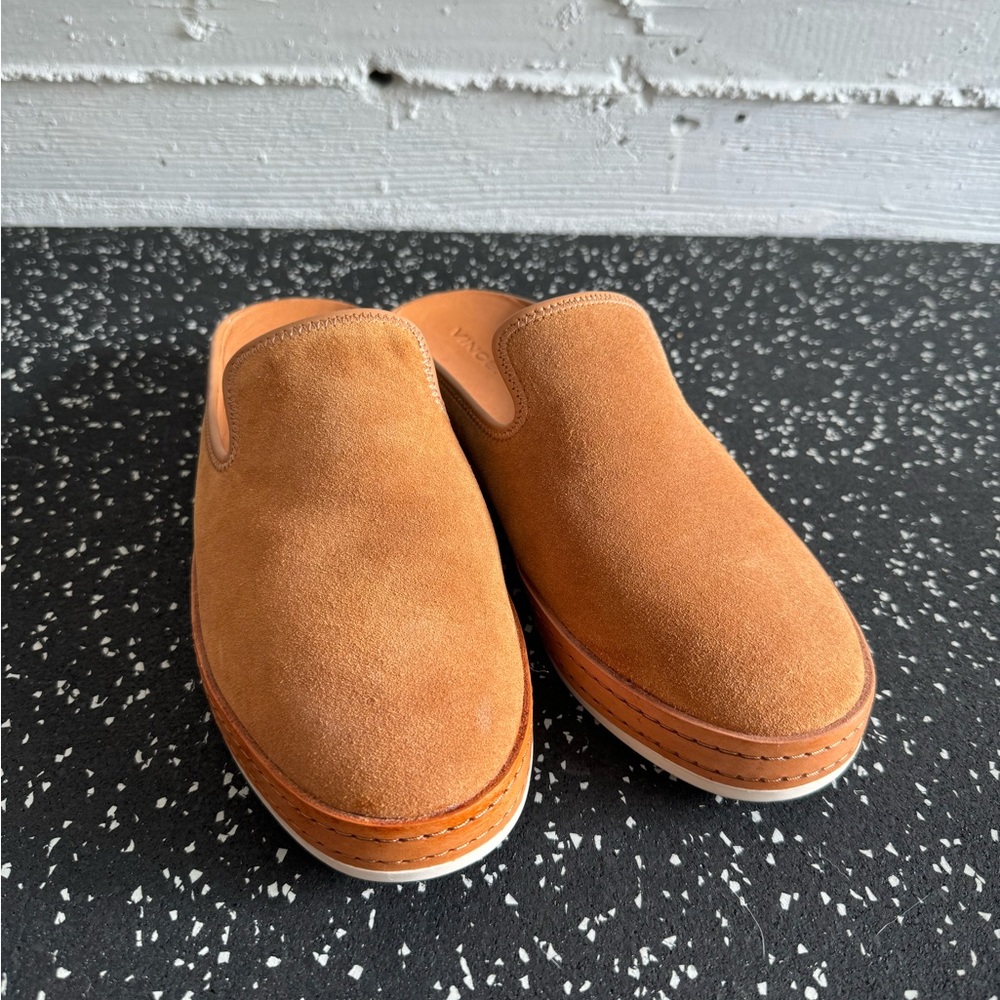 Vince Tan Suede Slides